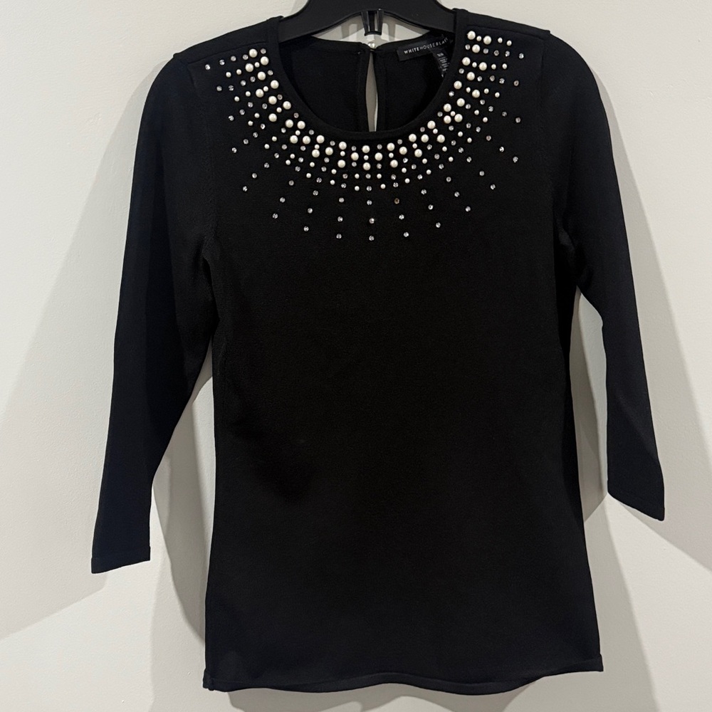 White House Black Market Black Studded Long Sleeve Top
